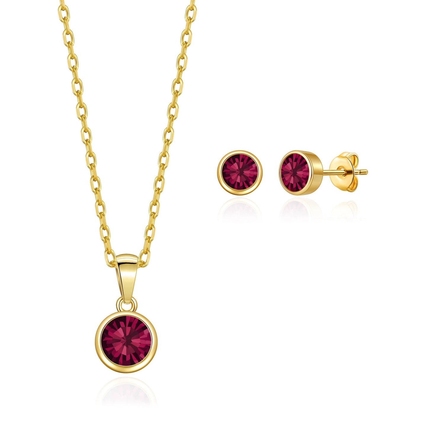 Gold Plated July (Ruby) Birthstone Necklace & Earrings Set Created with Zircondia® Crystals