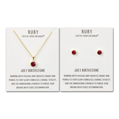 Gold Plated July (Ruby) Birthstone Necklace & Earrings Set Created with Zircondia® Crystals