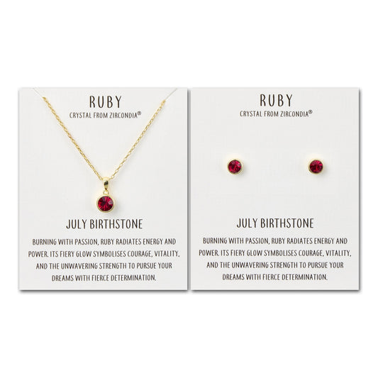 Gold Plated July (Ruby) Birthstone Necklace & Earrings Set Created with Zircondia® Crystals