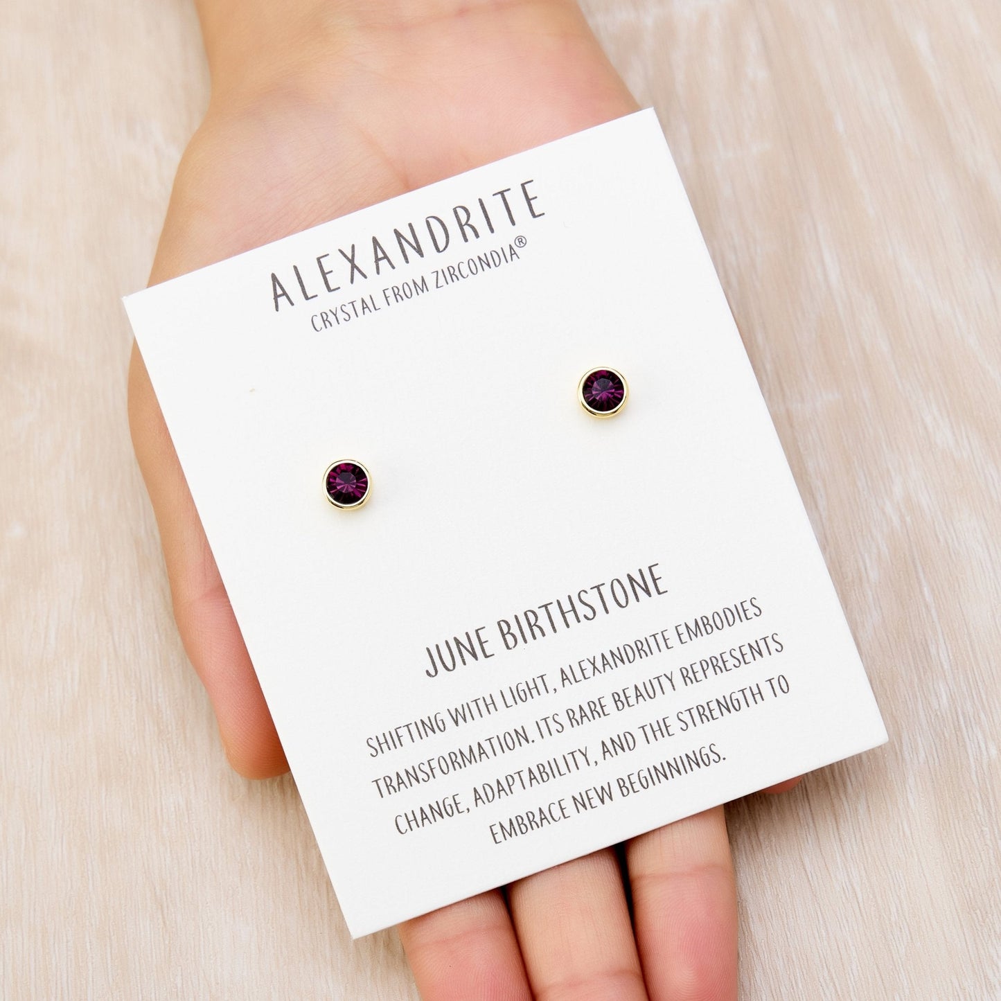 Gold Plated June (Alexandrite) Birthstone Earrings Created with Zircondia® Crystals