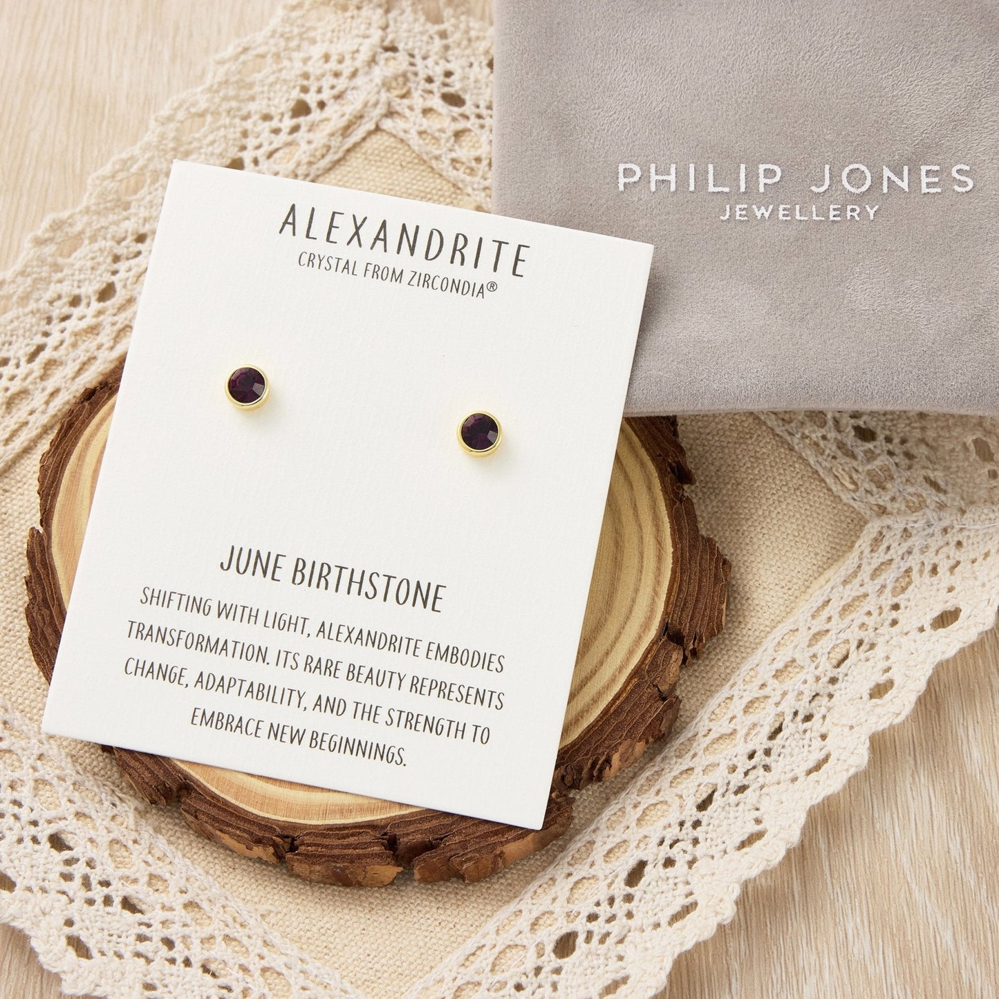 Gold Plated June (Alexandrite) Birthstone Earrings Created with Zircondia® Crystals