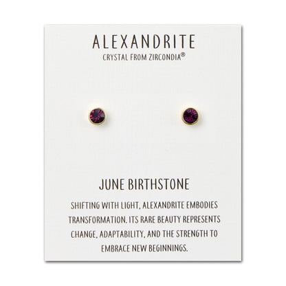 Gold Plated June (Alexandrite) Birthstone Earrings Created with Zircondia® Crystals