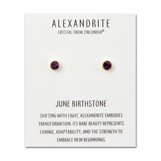 Gold Plated June (Alexandrite) Birthstone Earrings Created with Zircondia® Crystals