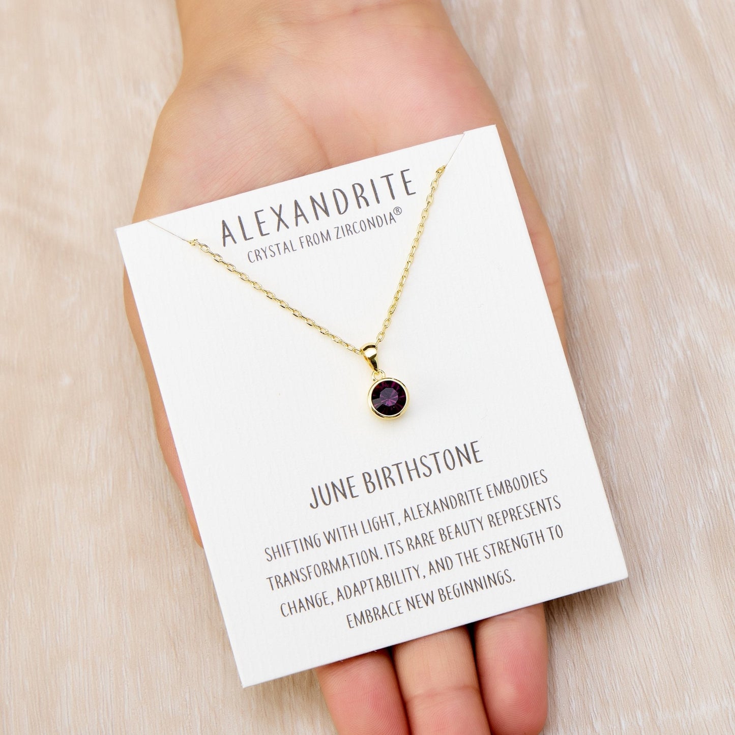 Gold Plated June (Alexandrite) Birthstone Necklace Created with Zircondia® Crystals