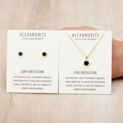 Gold Plated June (Alexandrite) Birthstone Necklace & Earrings Set Created with Zircondia® Crystals