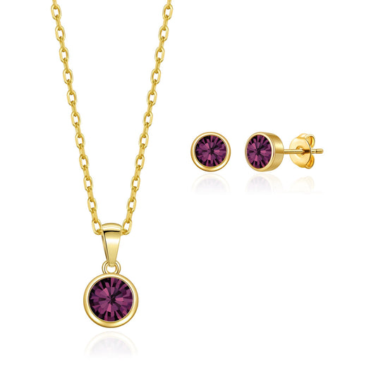 Gold Plated June (Alexandrite) Birthstone Necklace & Earrings Set Created with Zircondia® Crystals