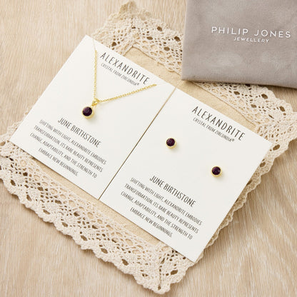 Gold Plated June (Alexandrite) Birthstone Necklace & Earrings Set Created with Zircondia® Crystals