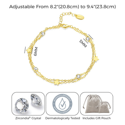 Gold Plated Layered Star Anklet Created with Zircondia® Crystals