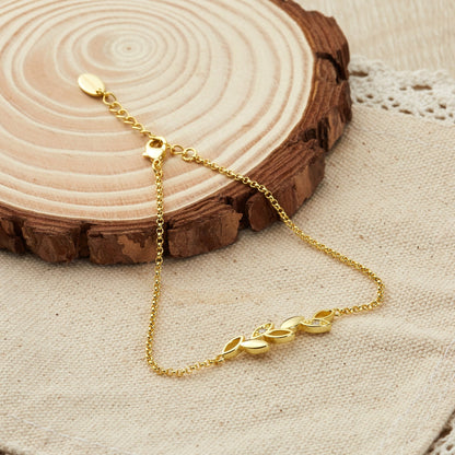 Gold Plated Leaf Chain Bracelet Created with Zircondia® Crystals