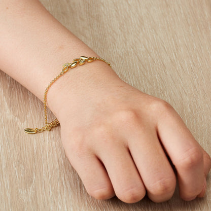 Gold Plated Leaf Chain Bracelet Created with Zircondia® Crystals