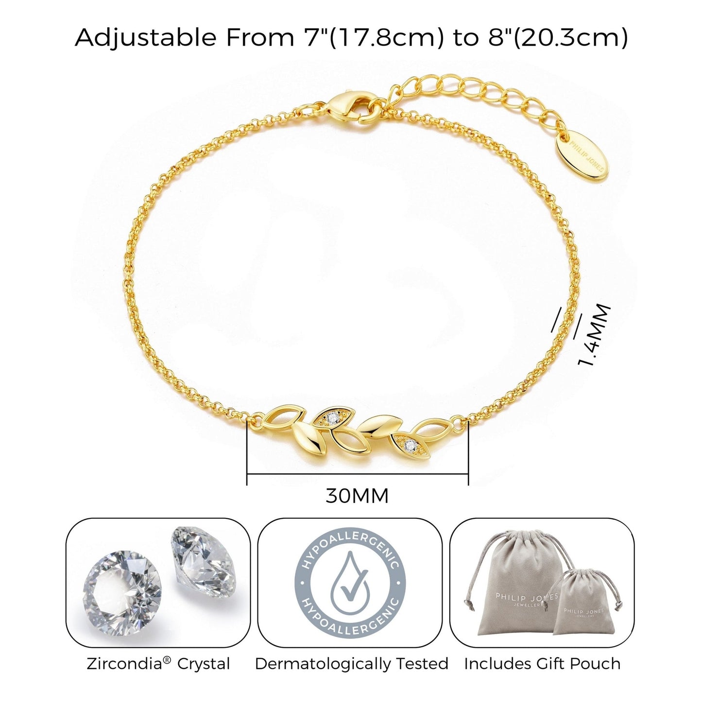 Gold Plated Leaf Chain Bracelet Created with Zircondia® Crystals