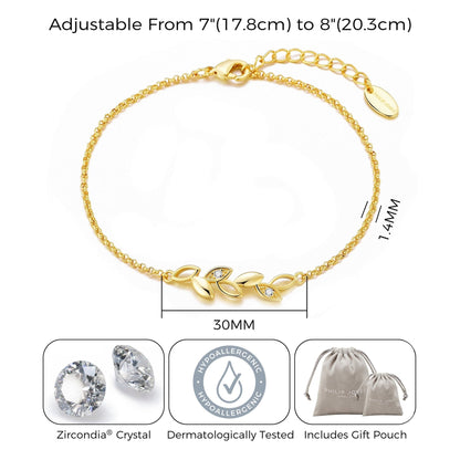 Gold Plated Leaf Chain Bracelet Created with Zircondia® Crystals