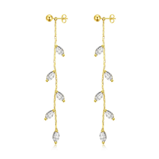 Gold Plated Leaf Dangle Earrings Created with Zircondia® Crystals