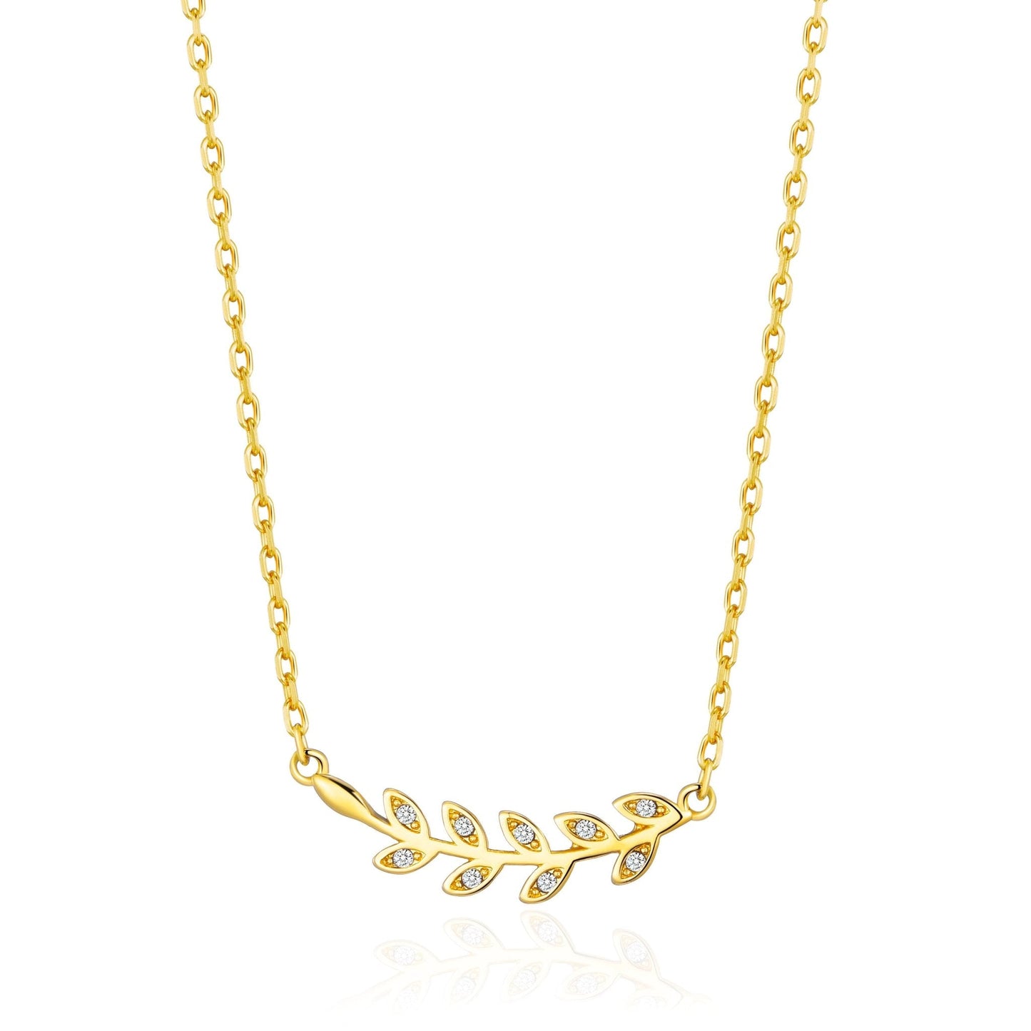 Gold Plated Leaf Necklace Created with Zircondia® Crystals