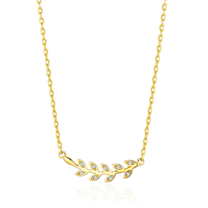 Gold Plated Leaf Necklace Created with Zircondia® Crystals