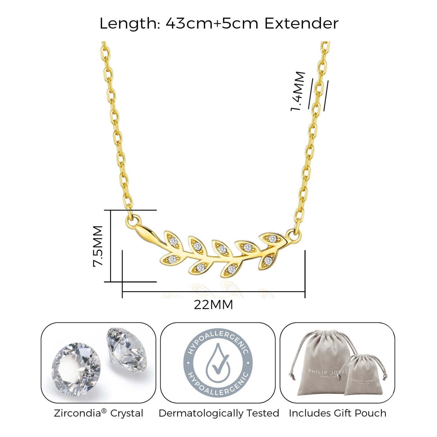 Gold Plated Leaf Necklace Created with Zircondia® Crystals