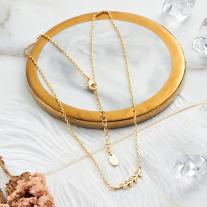 18k Gold Plated Leaf Necklace Created with Zircondia® Crystals