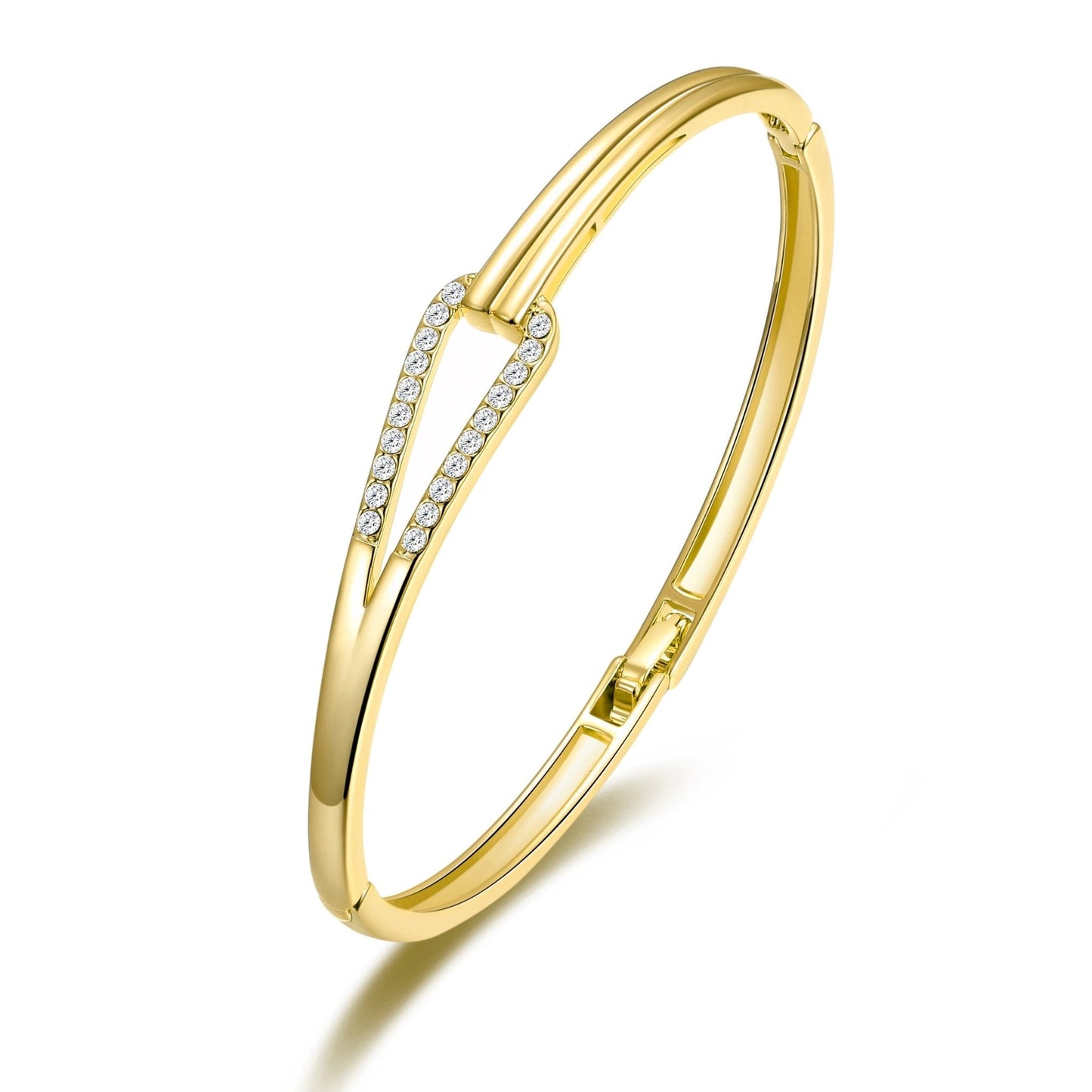 Gold Plated Link Bangle Created with Zircondia® Crystals (7 Inch)