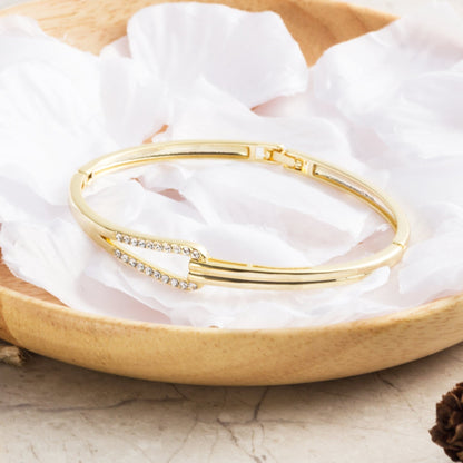 Gold Plated Link Bangle Created with Zircondia® Crystals (7 Inch)
