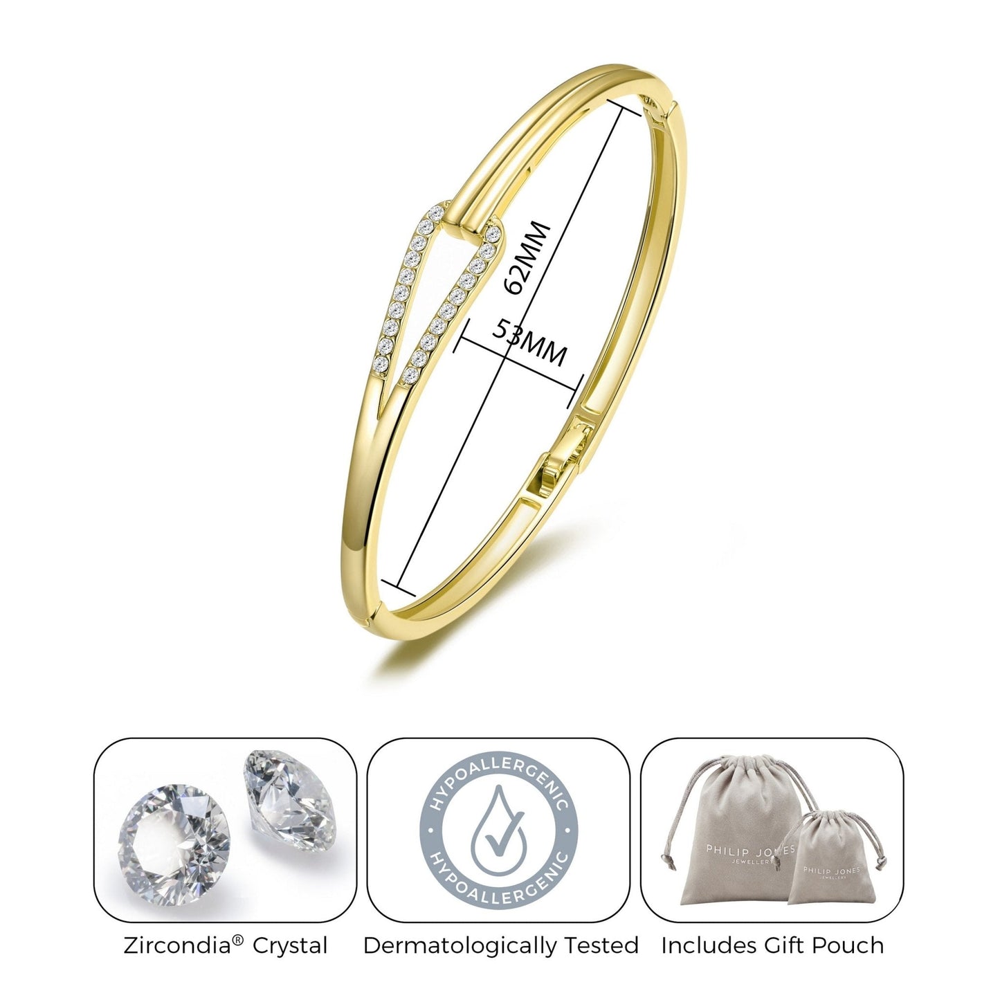 Gold Plated Link Bangle Created with Zircondia® Crystals (7 Inch)