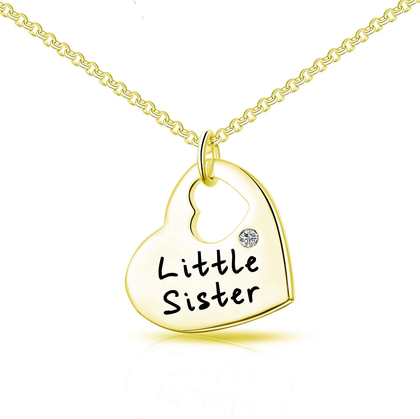 Gold Plated Little Sister Heart Necklace Created with Zircondia® Crystals