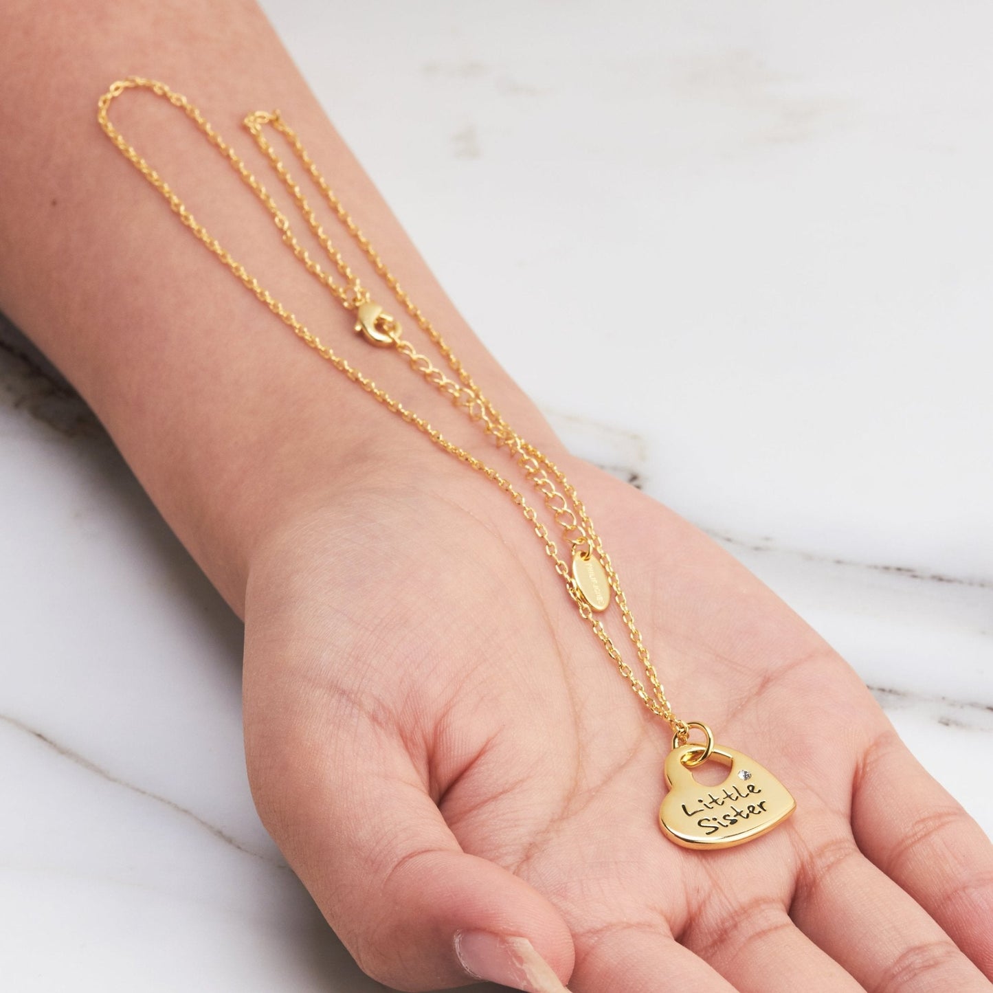 Gold Plated Little Sister Heart Necklace Created with Zircondia® Crystals