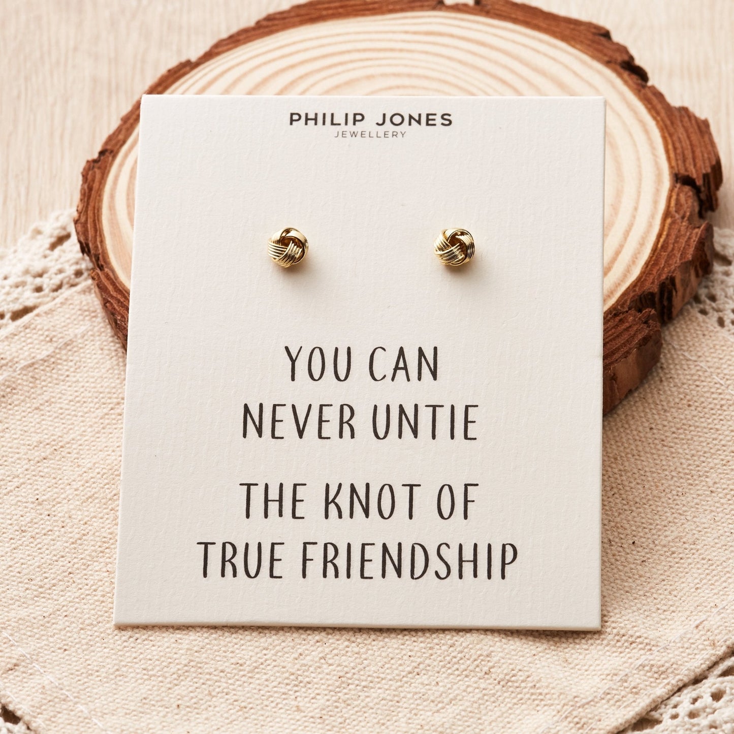 Gold Plated Love Knot Earrings with Quote Card