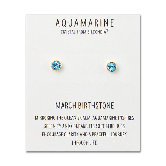 Gold Plated March (Aquamarine) Birthstone Earrings Created with Zircondia® Crystals