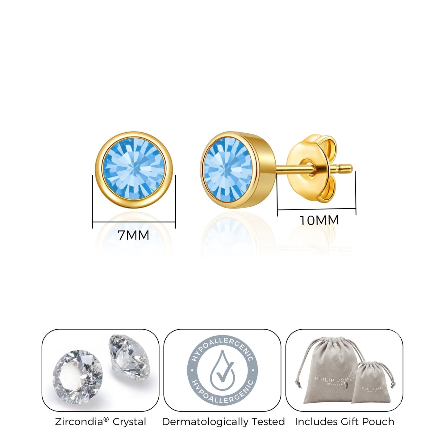 Gold Plated March (Aquamarine) Birthstone Earrings Created with Zircondia® Crystals