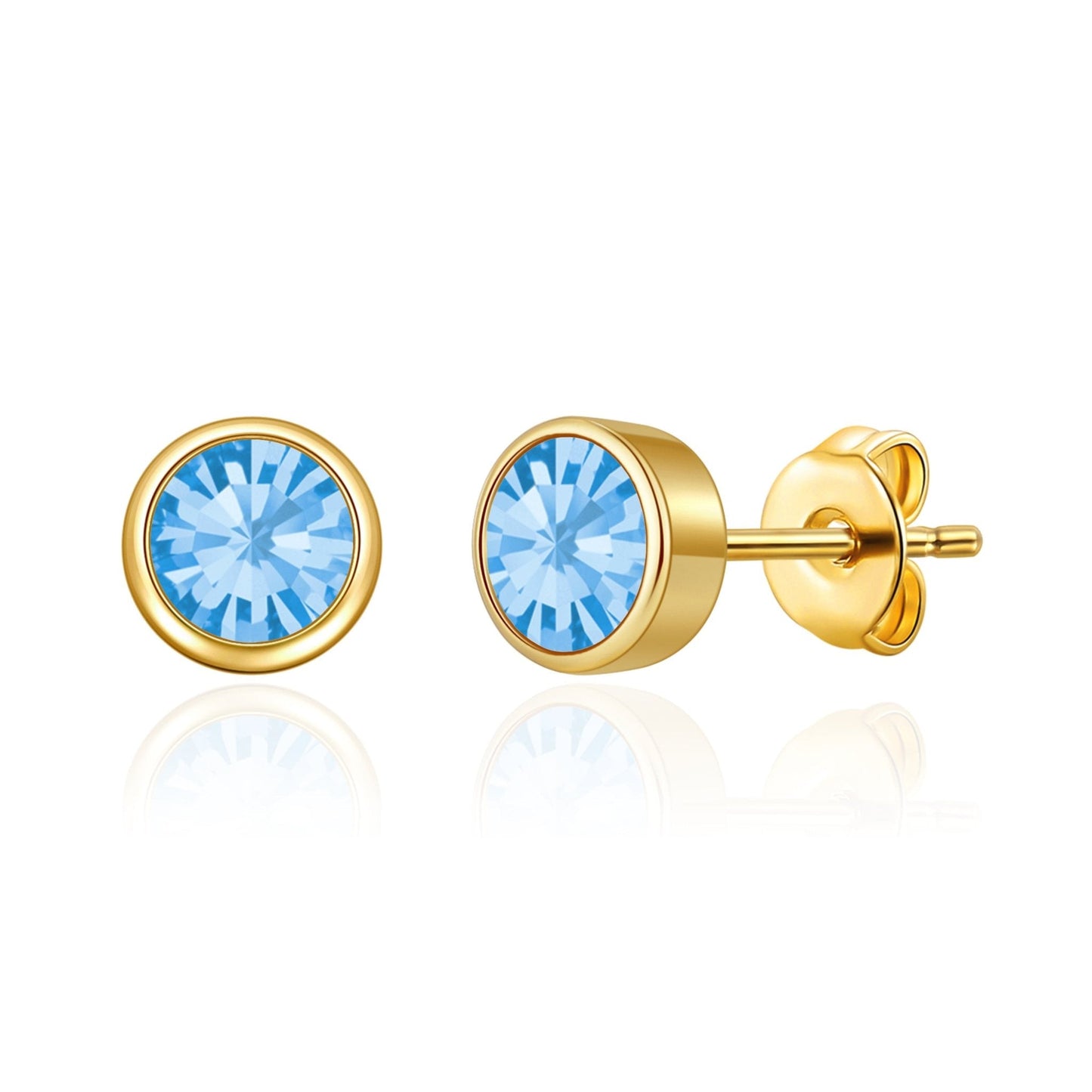 Gold Plated March (Aquamarine) Birthstone Earrings Created with Zircondia® Crystals