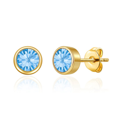 Gold Plated March (Aquamarine) Birthstone Earrings Created with Zircondia® Crystals
