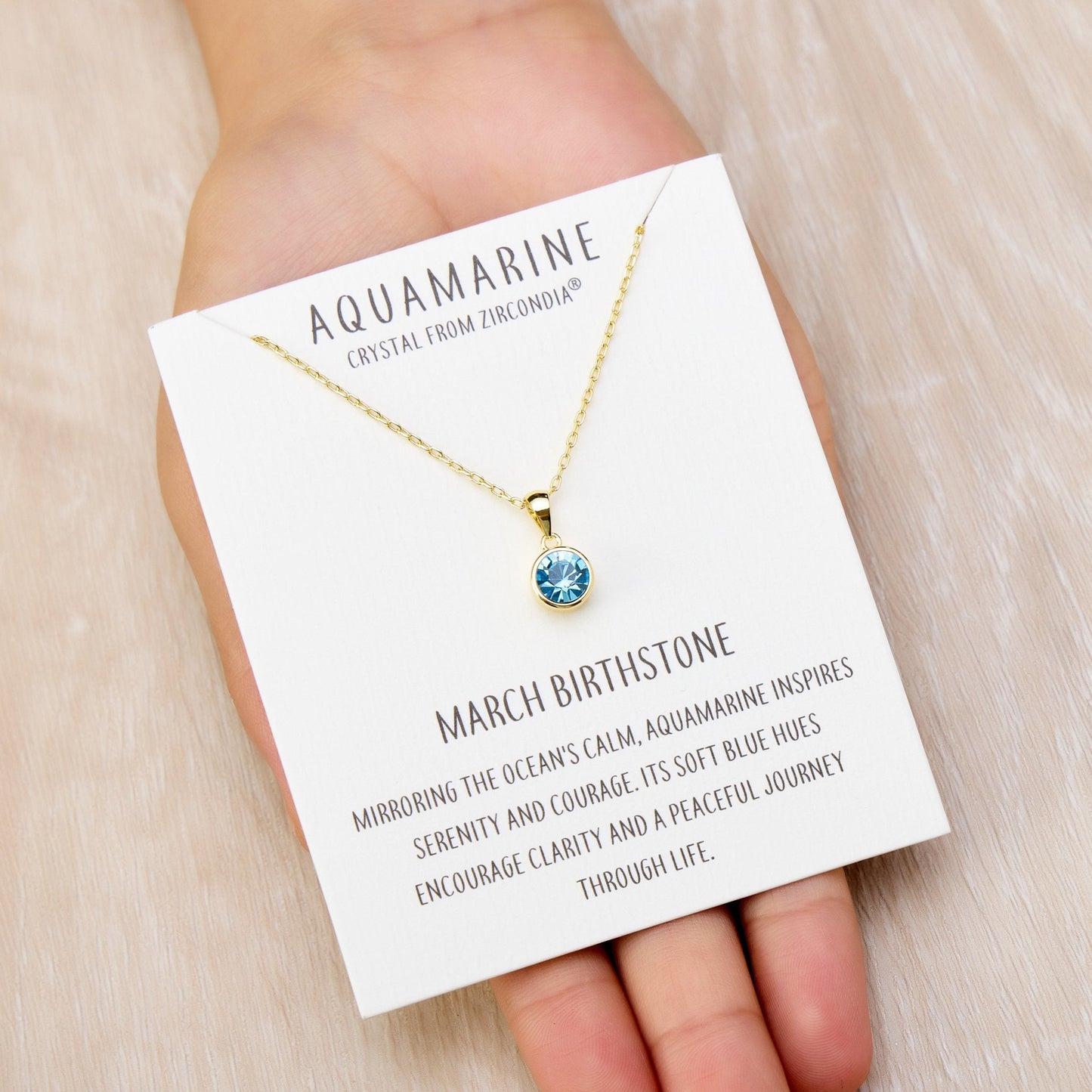 18k Gold Plated March (Aquamarine) Birthstone Necklace Created with Zircondia® Crystals