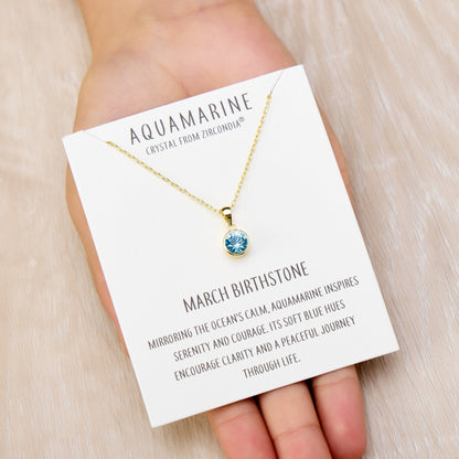 18k Gold Plated March (Aquamarine) Birthstone Necklace Created with Zircondia® Crystals