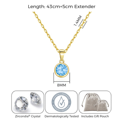 18k Gold Plated March (Aquamarine) Birthstone Necklace Created with Zircondia® Crystals