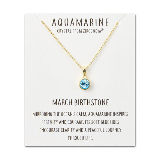 Gold Plated March (Aquamarine) Birthstone Necklace Created with Zircondia® Crystals