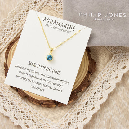 Gold Plated March (Aquamarine) Birthstone Necklace Created with Zircondia® Crystals