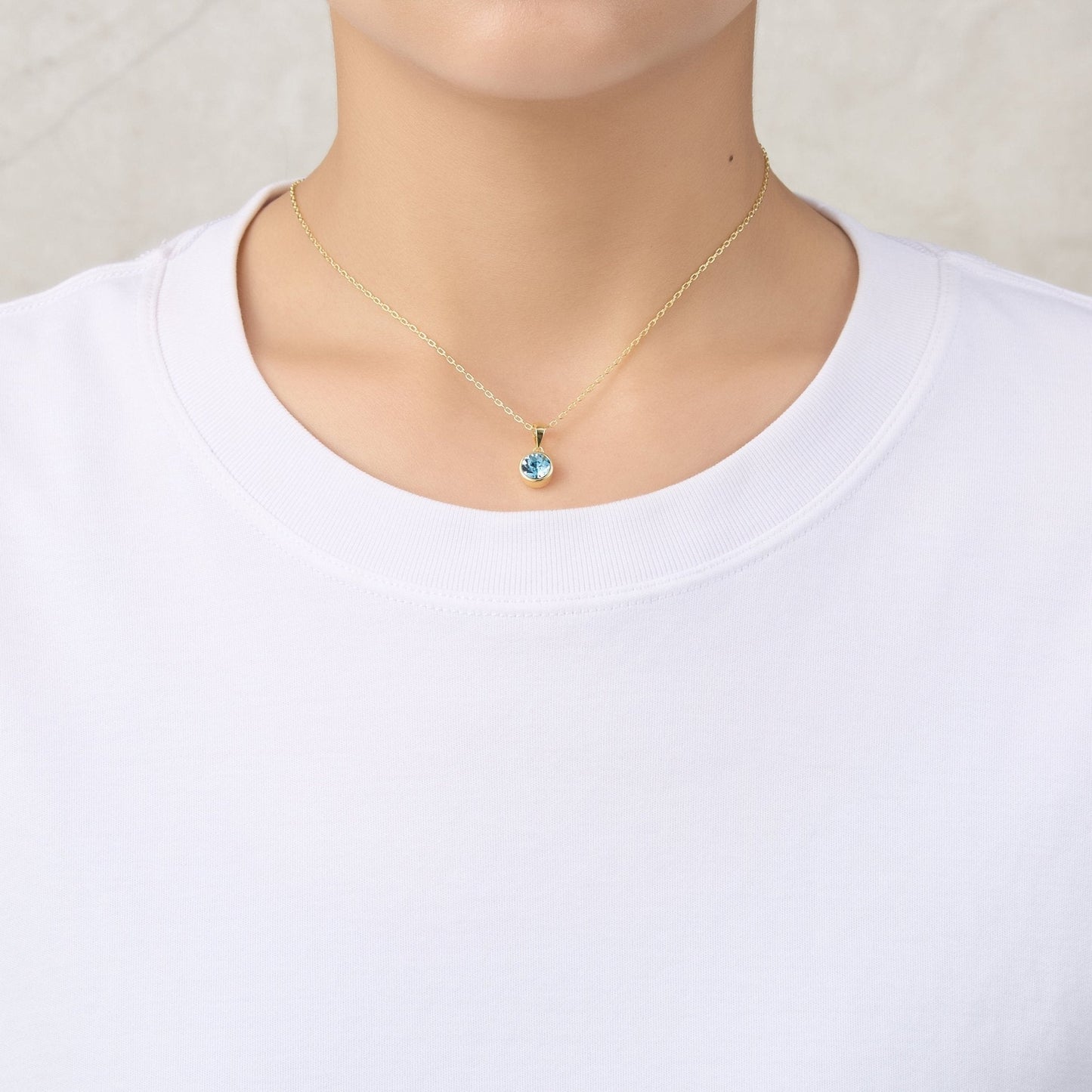 18k Gold Plated March (Aquamarine) Birthstone Necklace Created with Zircondia® Crystals