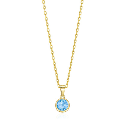 18k Gold Plated March (Aquamarine) Birthstone Necklace Created with Zircondia® Crystals