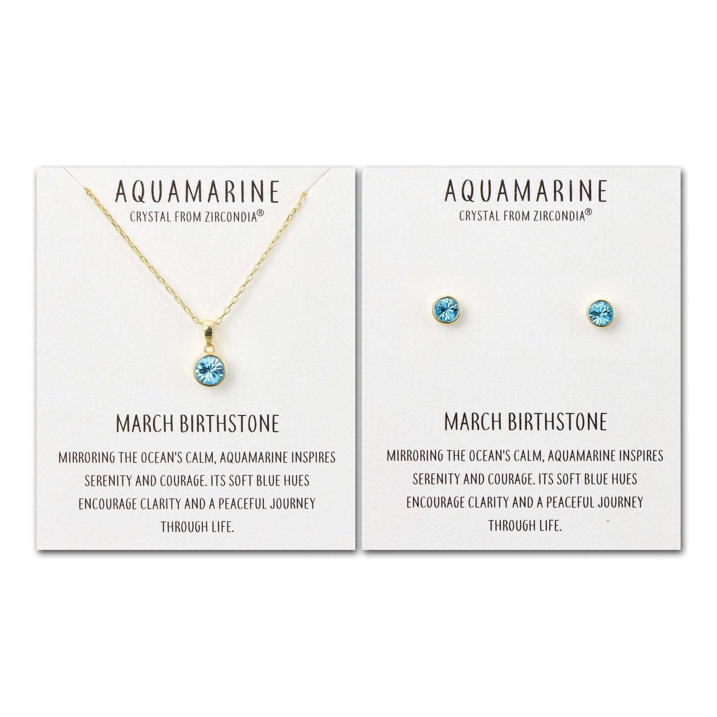 Gold Plated March (Aquamarine) Birthstone Necklace & Earrings Set Created with Zircondia® Crystals