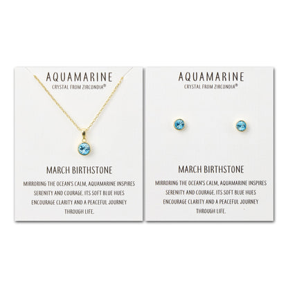 Gold Plated March (Aquamarine) Birthstone Necklace & Earrings Set Created with Zircondia® Crystals