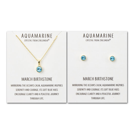 Gold Plated March (Aquamarine) Birthstone Necklace & Earrings Set Created with Zircondia® Crystals