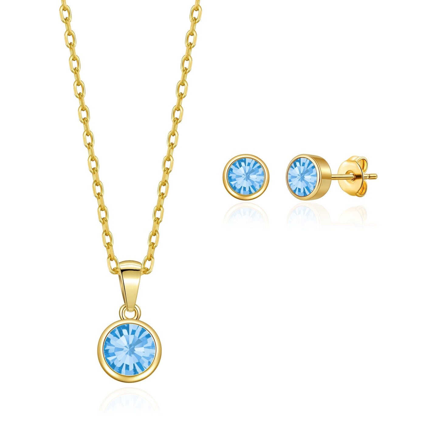 Gold Plated March (Aquamarine) Birthstone Necklace & Earrings Set Created with Zircondia® Crystals