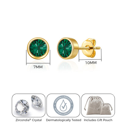 18k Gold Plated May (Emerald) Birthstone Earrings Created with Zircondia® Crystals