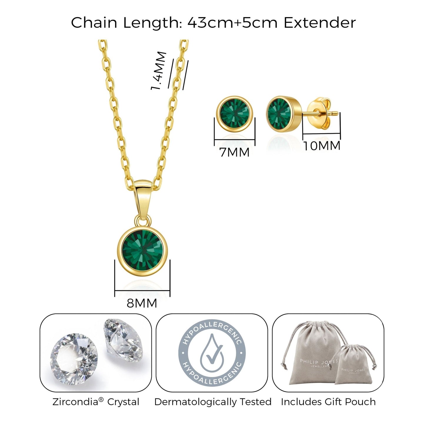 Gold Plated May (Emerald) Birthstone Necklace & Earrings Set Created with Zircondia® Crystals