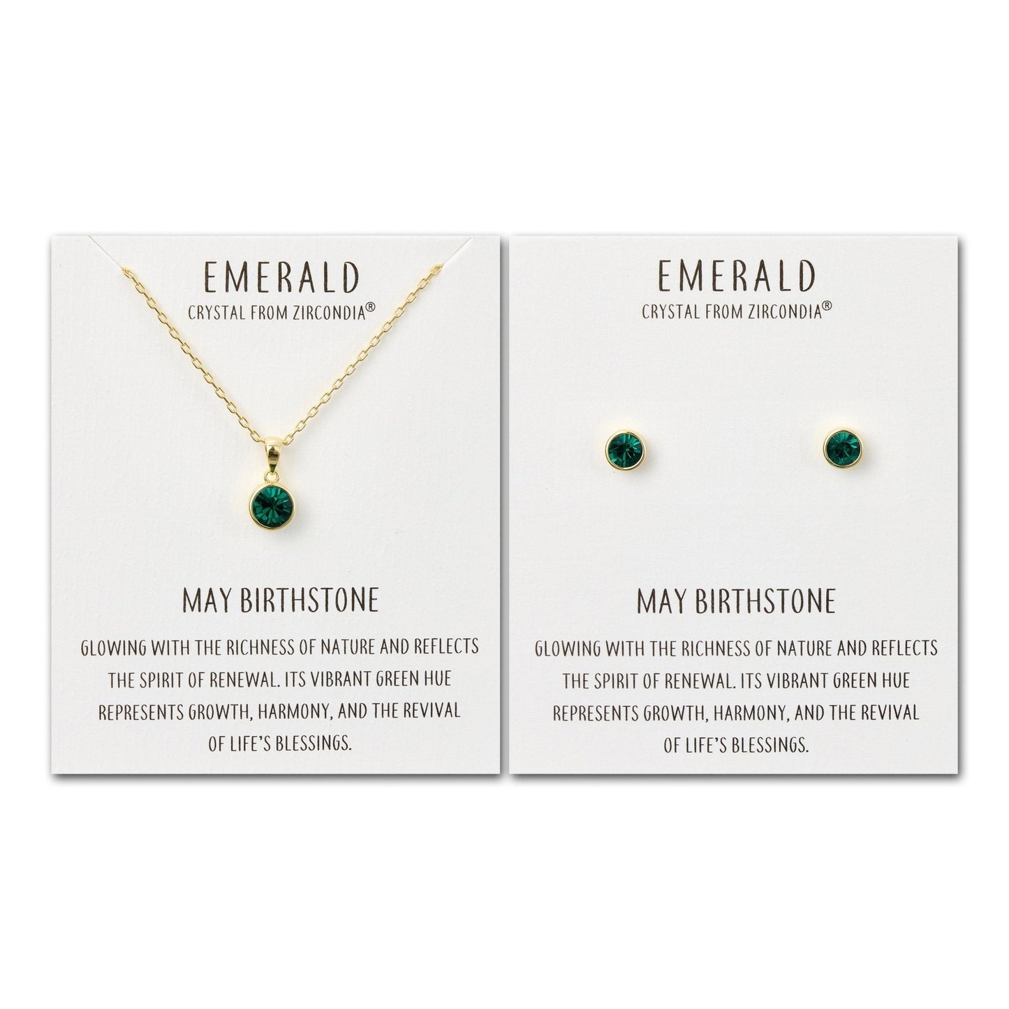 Gold Plated May (Emerald) Birthstone Necklace & Earrings Set Created with Zircondia® Crystals