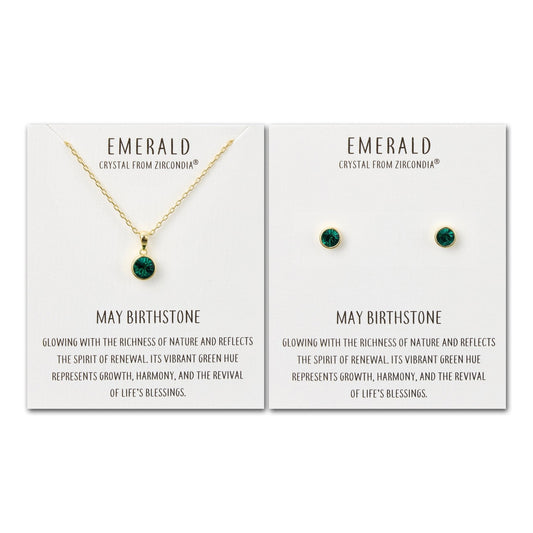 Gold Plated May (Emerald) Birthstone Necklace & Earrings Set Created with Zircondia® Crystals
