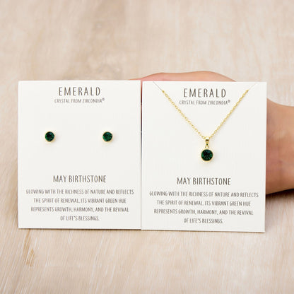 Gold Plated May (Emerald) Birthstone Necklace & Earrings Set Created with Zircondia® Crystals