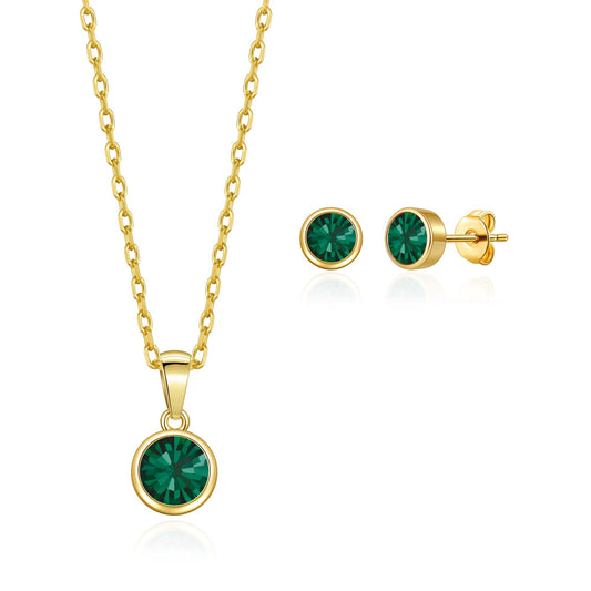 Gold Plated May (Emerald) Birthstone Necklace & Earrings Set Created with Zircondia® Crystals