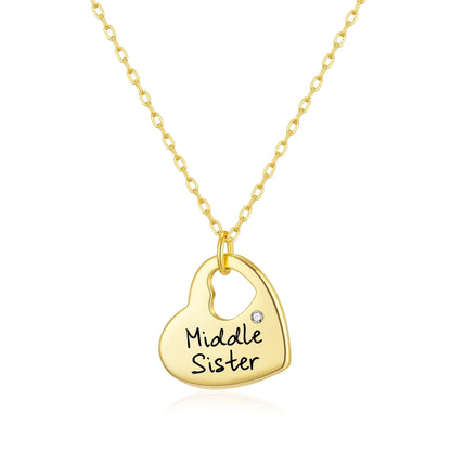 Gold Plated Middle Sister Heart Necklace Created with Zircondia® Crystals