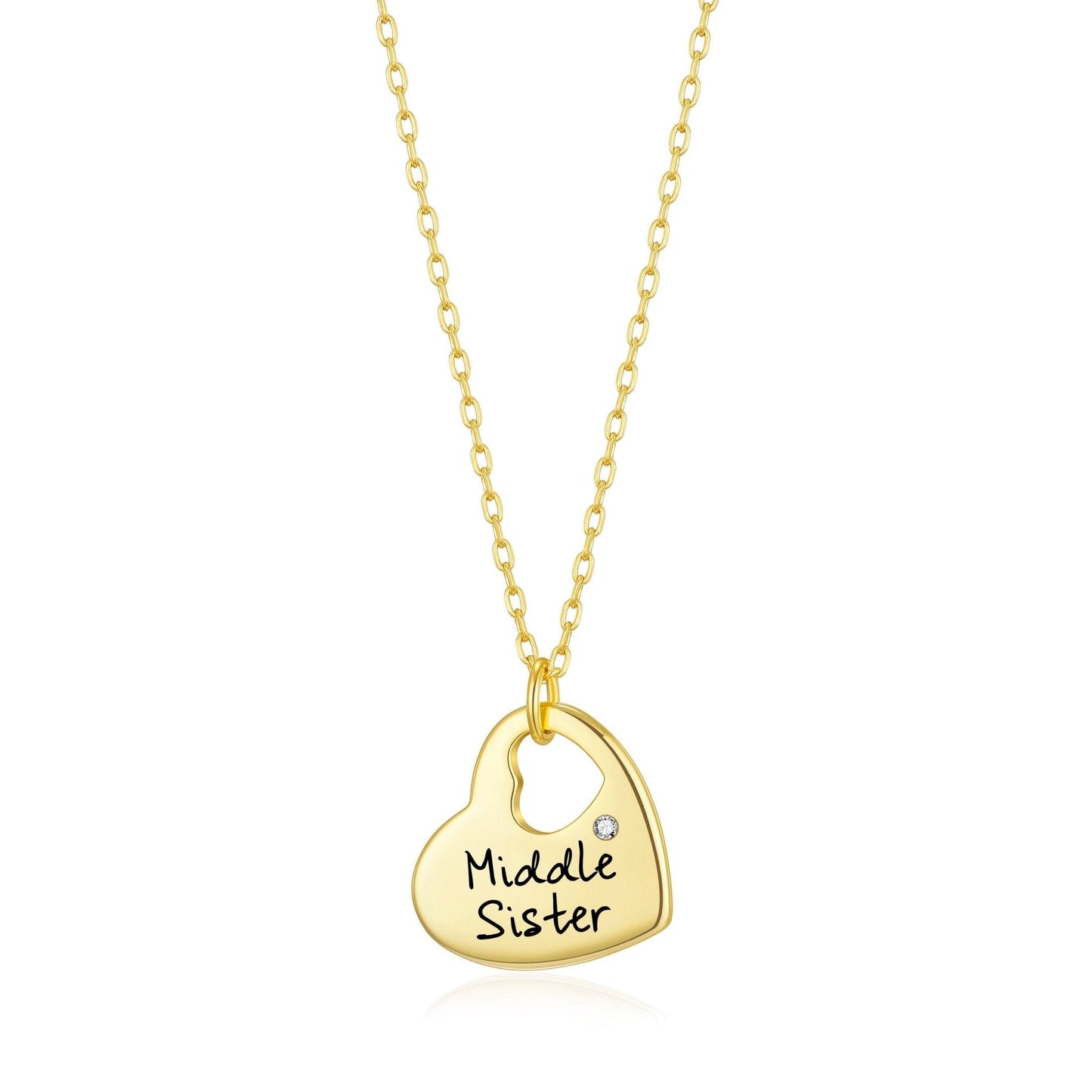 Gold Plated Middle Sister Heart Necklace Created with Zircondia® Crystals